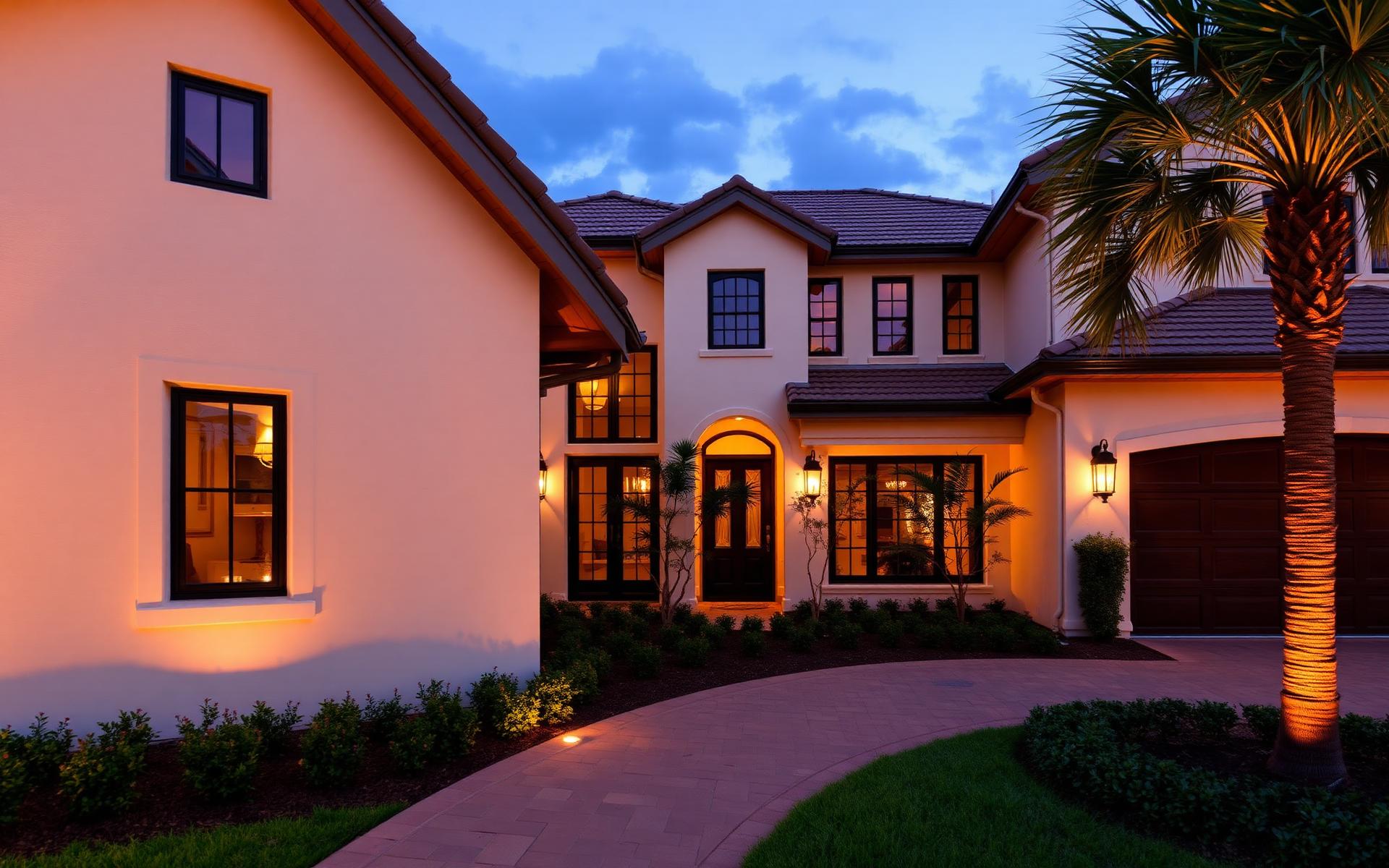 Professionally renovated Orlando, FL home exterior at dusk with warm lighting